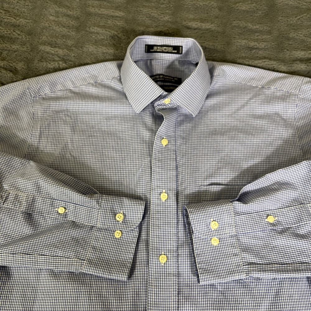 Forsyth of Canada Blue Micro Gingham NonIron Tailored Fit Dress Shirt 15.5 34/35